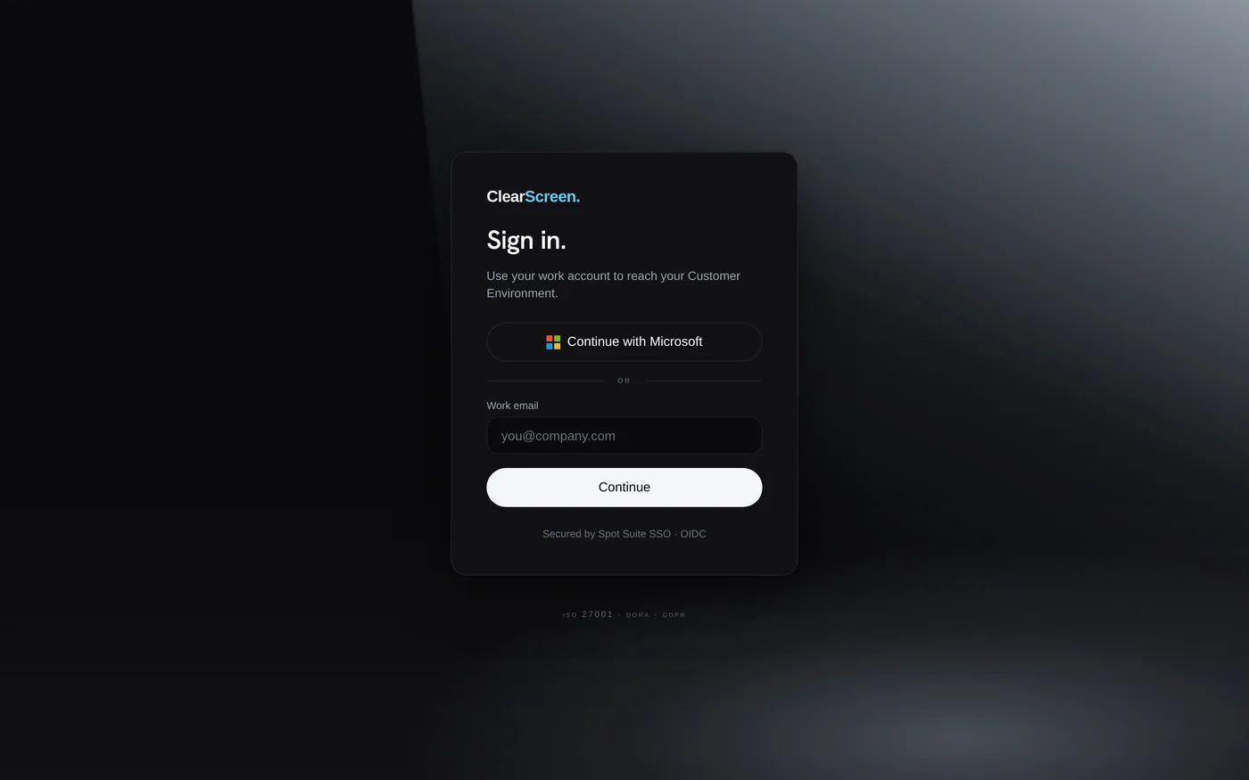 ClearScreen sign-in screen
